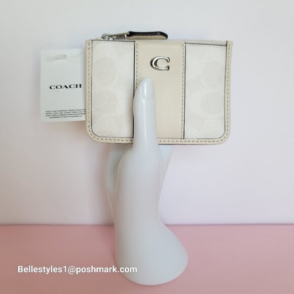COACH Mini Skinny ID Card Case in Signature Canvas & Leather -White/Chalk color⭐ - Picture 2 of 16